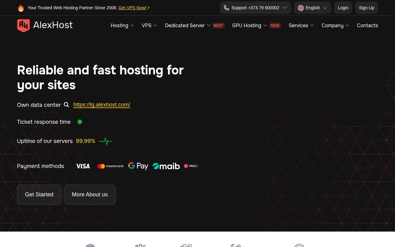 Скриншот сайта AlexHost