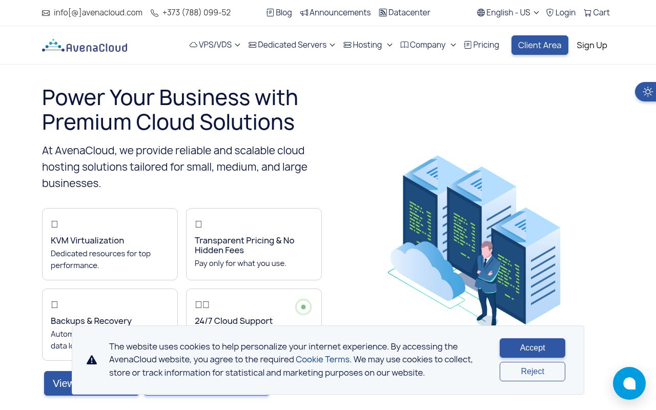 Скриншот сайта AvenaCloud